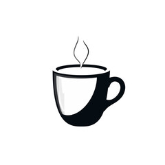 Hot Coffee Cup Icon Design Simple Minimalist Black White Graphic Beverage Steam Warm Drink Caffeine Energy Morning Breakfast Refreshment Relaxation Cozy Home Office Mug Tea Espresso Latte Cappuccino  