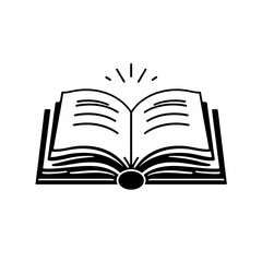 Open Book Icon Black and White Simple Elegant Design Knowledge Literature Reading Education Textbook Study Research Wisdom Learning Pages Classic Book Graphic Design Element Illustration Textbook     