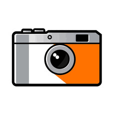 Stylish Orange and Gray Retro Camera Illustration Design Photography Equipment Digital Gadget Modern Graphic Image Cool Vintage Vibe Artistic Snapshot Device Professional Photographer Tool Instant    