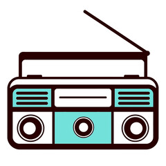 Retro Boombox Radio Player Vintage Style Music Device Illustration Graphic Design Element Turquoise Brown White Background Classic Audio Player Old School Radio Flat Design 80s 90s icon sound image   