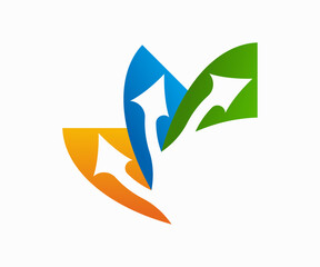 Three arrows pointing in different directions, symbolizing growth and progress.