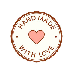 Handmade with Love Heart Design Romantic Cute Brown Beige Pastel Pink Vintage Style Stamp Label Badge Emblem Illustration Graphic Design Element for Wedding Invitation Card Scrapbooking DIY Craft     