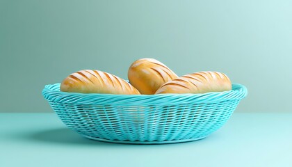 Minimalistic aqua blue basket holding bread vibrant design