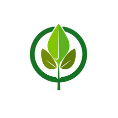 Green Leaf Logo Design Eco Friendly Nature Plant Symbol Organic Growth Sustainable Development Environmental Icon Botanical Illustration Fresh Spring Leaves Circular Emblem Clean Energy Renewable     