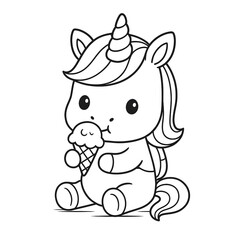 Coloriage licorne qui mange une glace