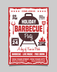 Holiday barbecue party Invitation flyer, vertical BBQ poster vector template design