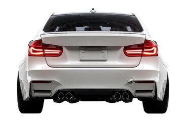 White car rear view studio shot.	
