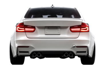 White car rear view studio shot.	
