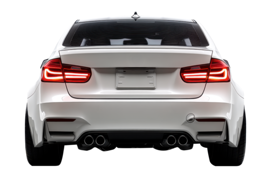 White car rear view studio shot.	
