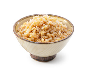 Freshly Cooked Brown Rice on a White Background