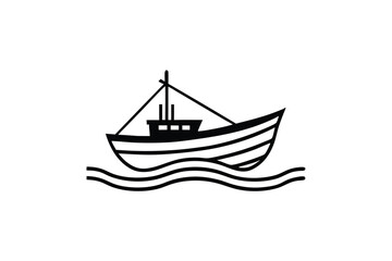 Stylish Minimal Vector Fishing Boat Logo for Marine Branding
