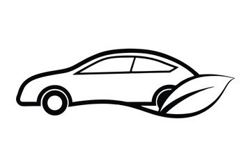 Hybrid Vehicle Logo with Electric Car Silhouette and Eco Leaf
