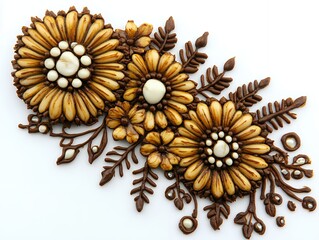 Elegant Brown Floral Design with White Pearls Decorative Art image craft motif ornate modern unique