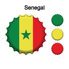 National flag of Senegal on a bottle caps. National Colors Design. Vector Illustration.
