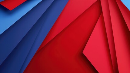 Flag Day Folded Background: Red Flags in Multifold Layers, Unfolding a Three - Dimensional Ode of the Interweaving of Creased Lights and Flag Elegance