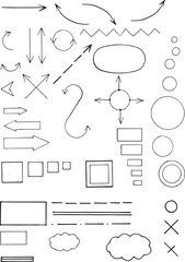 Design, architectural and engineering signs and symbols. Vector hand drawn set on whiteboard.