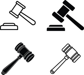 Gavel Icon Collection. Judge Hammer Symbols for Legal and Court Use