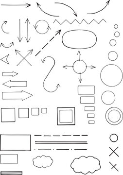Design, architectural and engineering signs and symbols. Vector hand drawn set on whiteboard.
