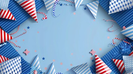 Flag Day Folded Background: Red Flags in Multifold Layers, Unfolding a Three - Dimensional Ode of the Interweaving of Creased Lights and Flag Elegance