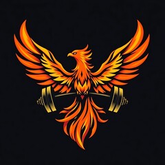 Fototapeta premium Phoenix Fitness Logo with Barbells – Modern Gym Symbol 