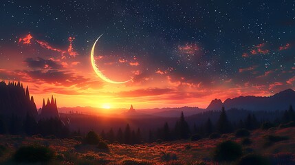Stunning crescent moon golden sunset high resolution picture