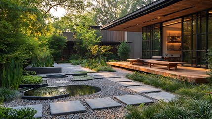 Fototapeta premium Stylish garden landscape with comfortable lounge high resolution images