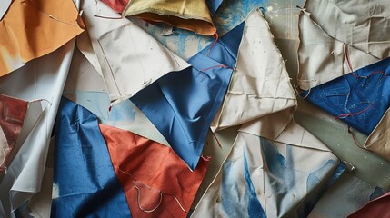 Flag Day Folded Background: Red Flags in Multifold Layers, Unfolding a Three - Dimensional Ode of the Interweaving of Creased Lights and Flag Elegance