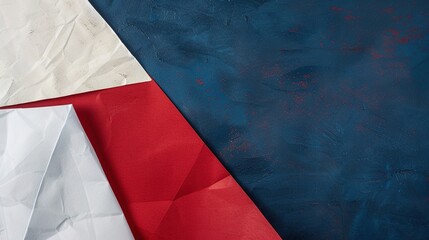 Flag Day Folded Background: Red Flags in Multifold Layers, Unfolding a Three - Dimensional Ode of the Interweaving of Creased Lights and Flag Elegance