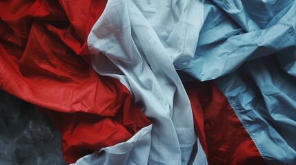 Flag Day Folded Background: Red Flags in Multifold Layers, Unfolding a Three - Dimensional Ode of the Interweaving of Creased Lights and Flag Elegance