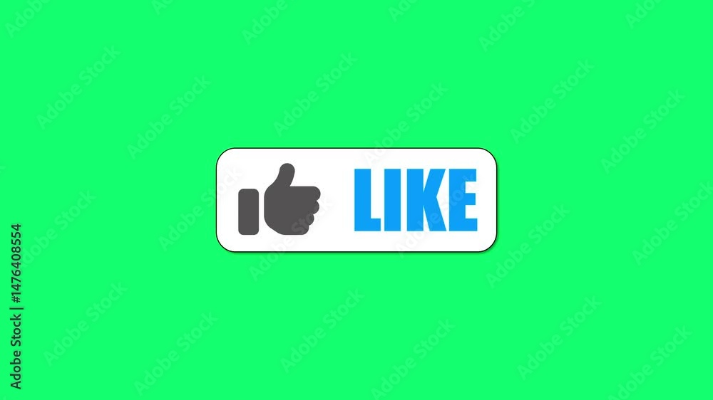 Poster animated like button with a hand cursor on a green background showcasing social media engagement and