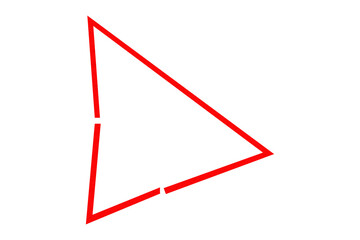 Red triangle made from paper cut into a triangle shape on a transparent background.