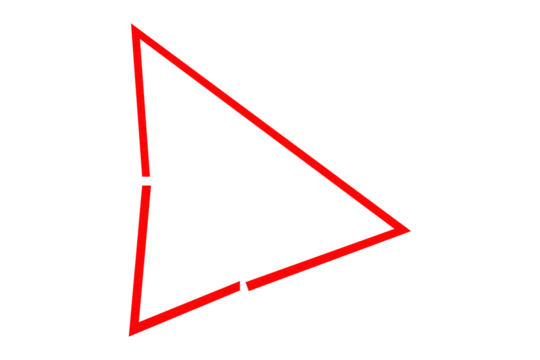 Red triangle made from paper cut into a triangle shape on a transparent background.