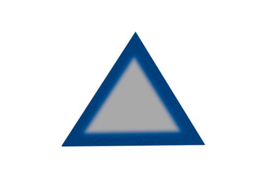 Blue triangle made from paper cut into a triangle shape on a transparent background.