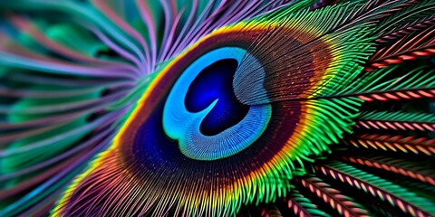Colorful beautiful peacock tail ,Bright colorful feathers, peacock feather pattern background.