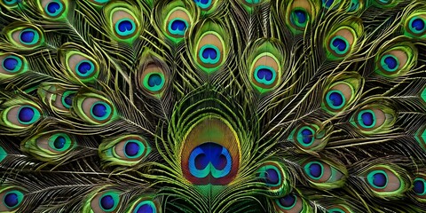 Colorful beautiful peacock tail ,Bright colorful feathers, peacock feather pattern background.