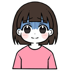 元気なく微笑む青い顔の女の子のイラスト