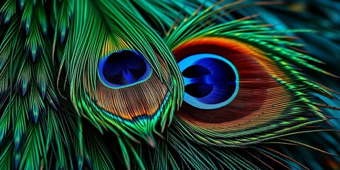 Obraz premium Colorful beautiful peacock tail ,Bright colorful feathers, peacock feather pattern background.