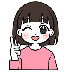 ウインクしながら人差し指を立てる女の子のイラスト