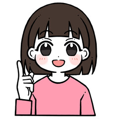 人差し指を立てる笑い顔の女の子のイラスト