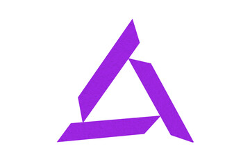 Purple triangle made from paper cut into a triangle shape on a transparent background.