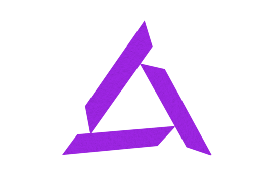 Purple triangle made from paper cut into a triangle shape on a transparent background.