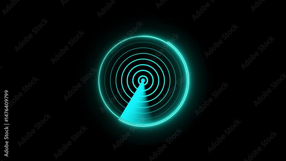 Poster radar scanning screen animation with glowing circles.futuristic animated radar screen displaying sca