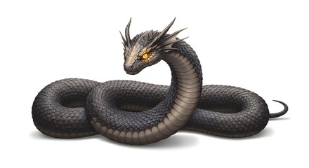 Obraz premium Black dragon with yellow eye in a fantasy style illustration with intricate details and vibrant colors