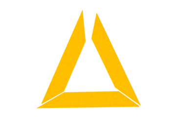 Yellow triangle made from paper cut into a triangle shape on a transparent background
