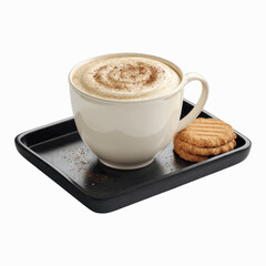Obraz premium Aromatic Cappuccino with Cinnamon and Crispy Cookies on a Tray