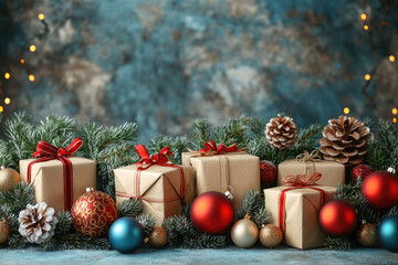 A Festive Christmas Border with Gifts and Ornaments