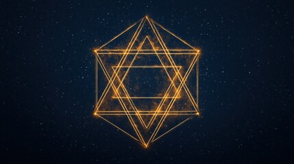 Geometric Star Shape with Glowing Lines on a Starry Background in Futuristic Style