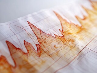 Close-up of a messy, orange chart on grid paper.  Data fluctuations are visible