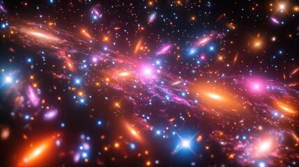 Naklejka premium Colorful celestial display of distant galaxies.