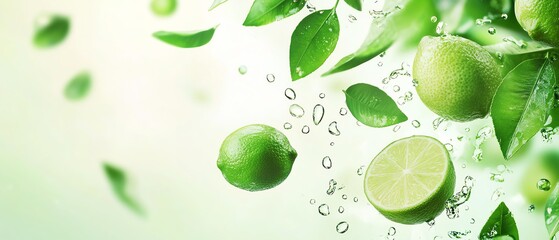 Fresh lime slices amidst vibrant green leaves.